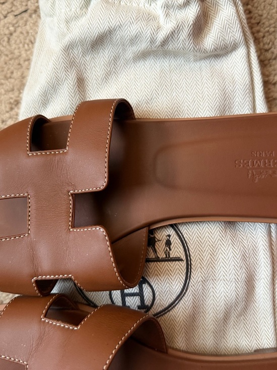 Hermes Brown Oran Slide Sandals in Cognac Leather - Picture 7 of 10